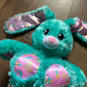 Retired Aqua Build-A-Bear Workshop Teal Pink Bunny Stuffed Animal Beach Spring